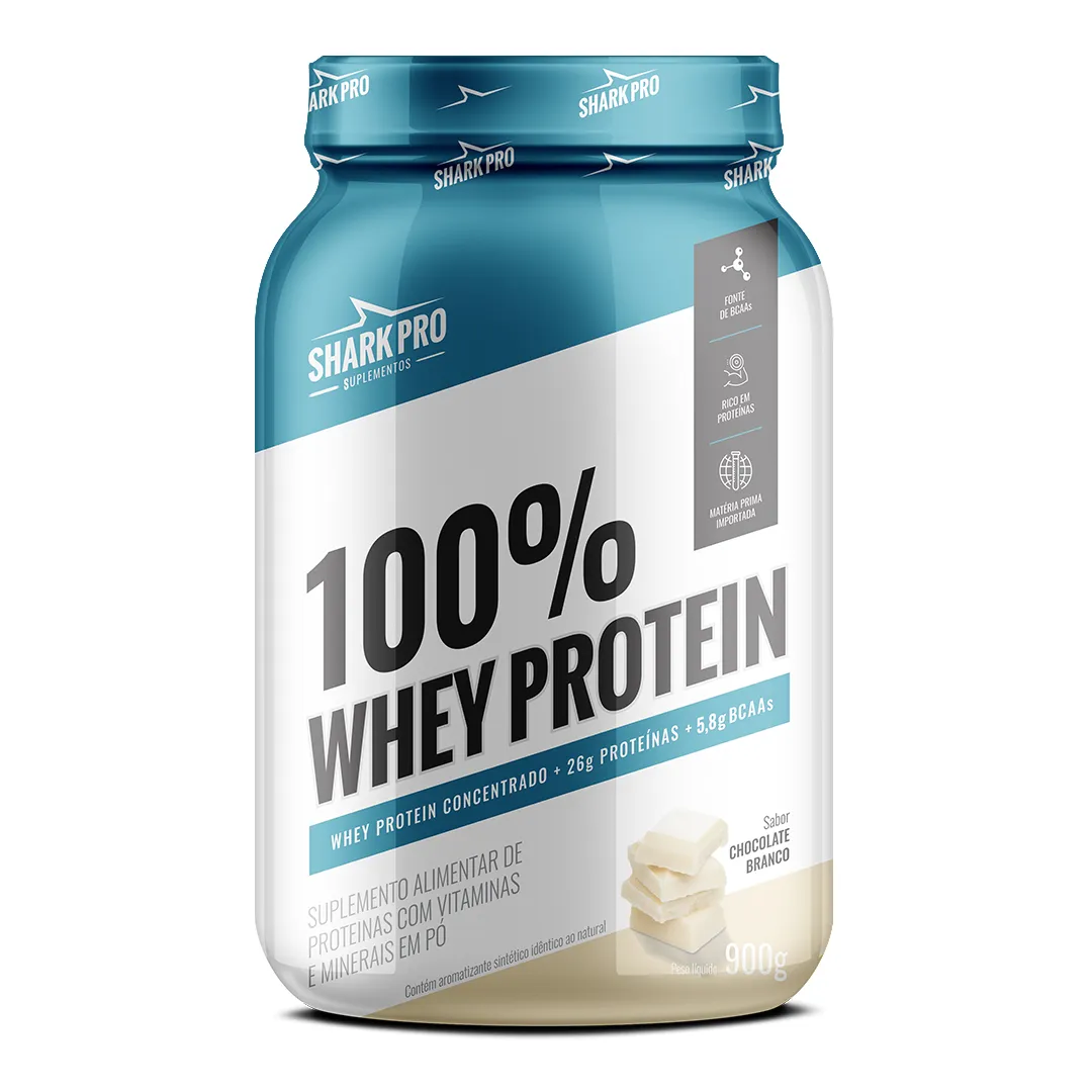 100% Whey Protein - Pote 900Gr - Chocolate Branco - Shark Pro